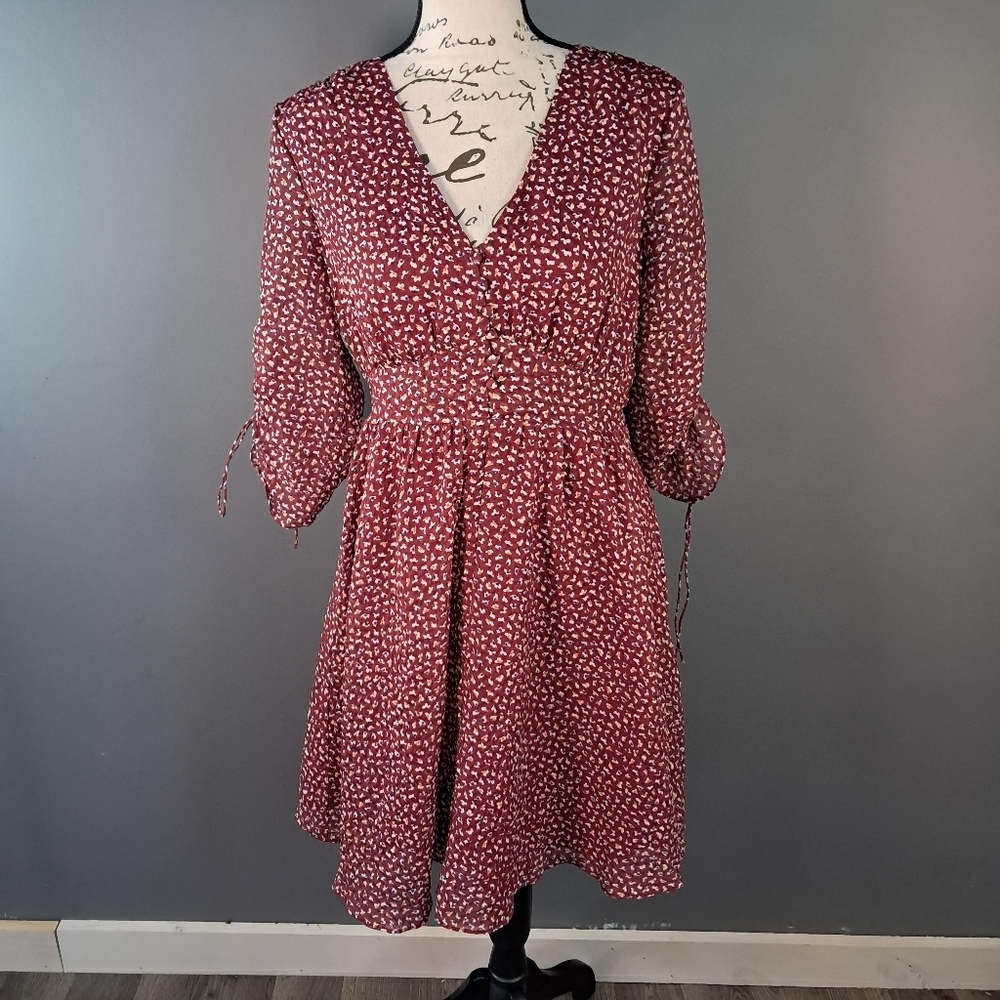 Madewell Starviolet Mini Dress Ditsy Flowers Button Front Size 2 Boho Floral Red